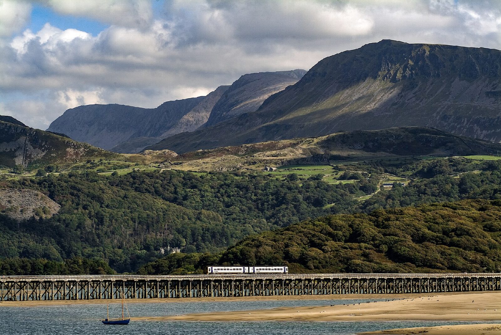 Barmouth Bridge and the Mawddach estuary from Barmouth