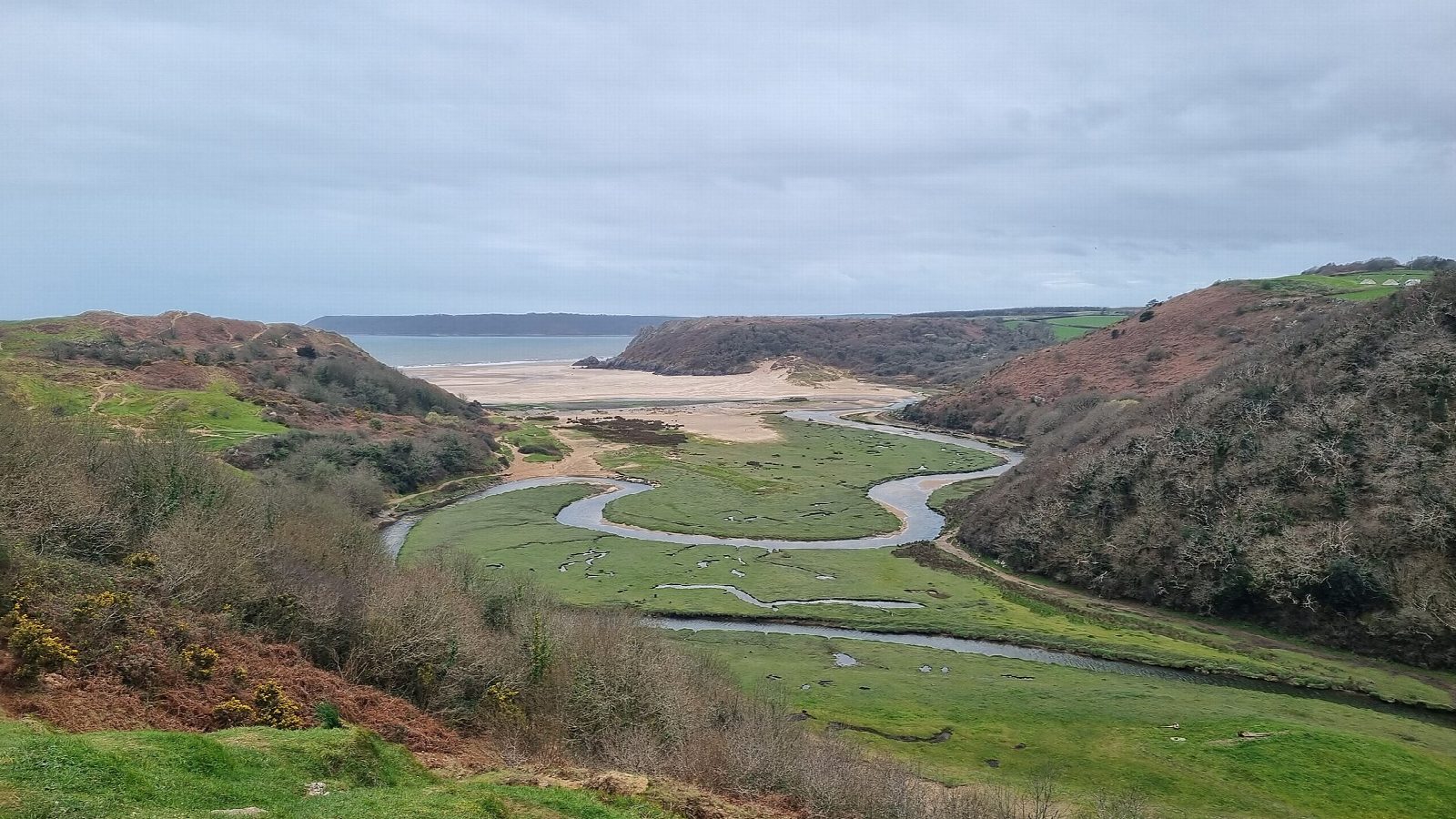 Three Cliffs Bay and Pennard Castle from Southgate
