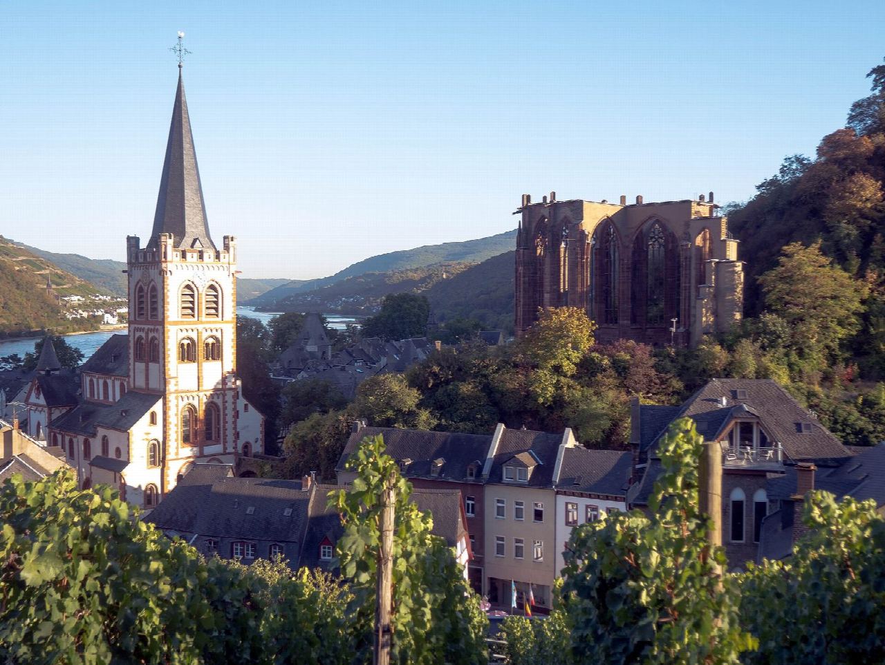 Burg Stahleck, the Wernerkapelle and the Posten vineyard above Bacharach