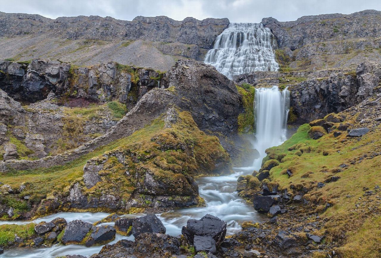 Dynjandi and the falls below it
