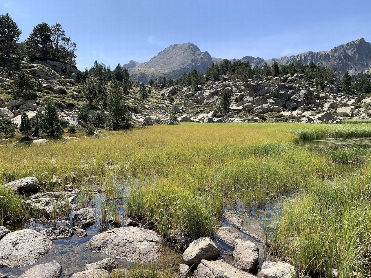 Estanys de Pessons and the Collada dels Pessons from Grau Roig