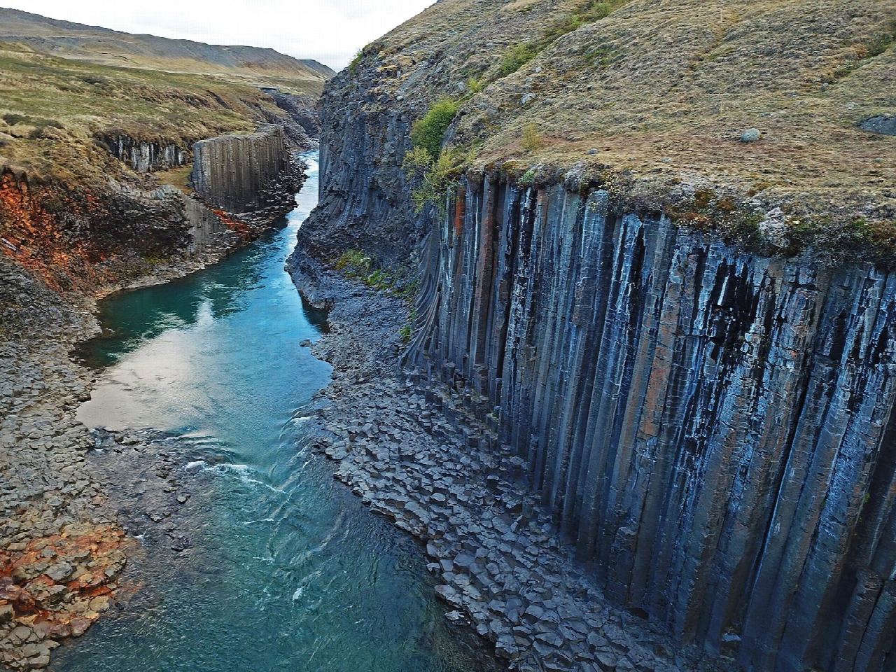 Stuðlagil canyon on the east bank